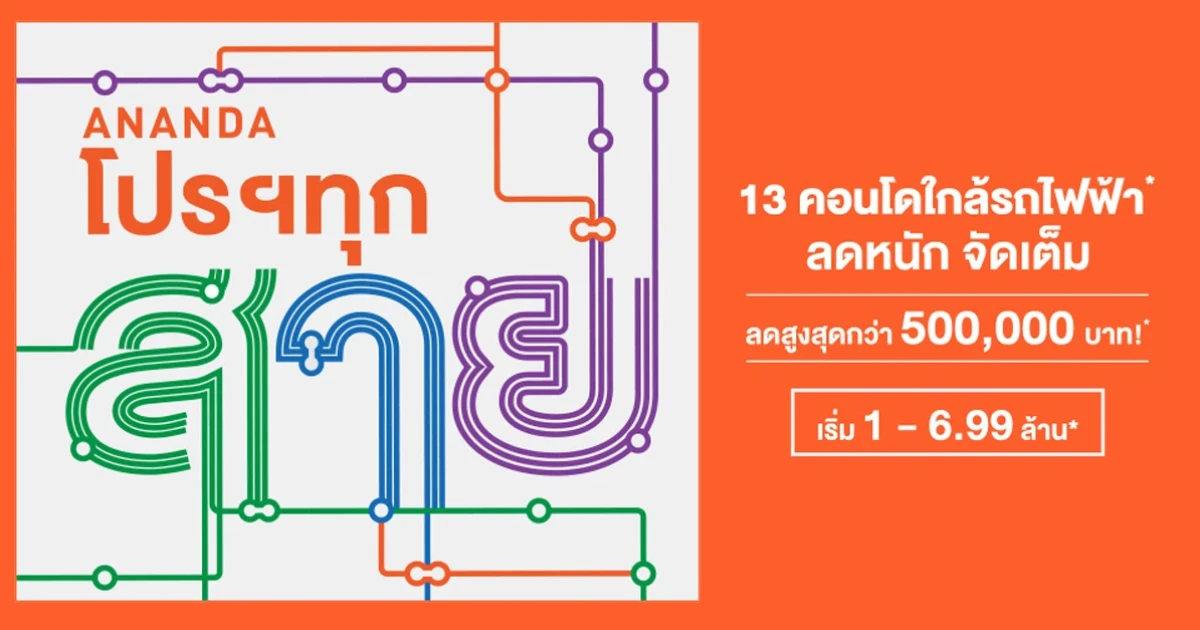 โปรฯ ใหญ่รับต้นปี "ANANDA โปรฯทุกสาย" ลดหนักจัดเต็ม 13 คอนโด ใกล้รถไฟฟ้า 4 สาย*