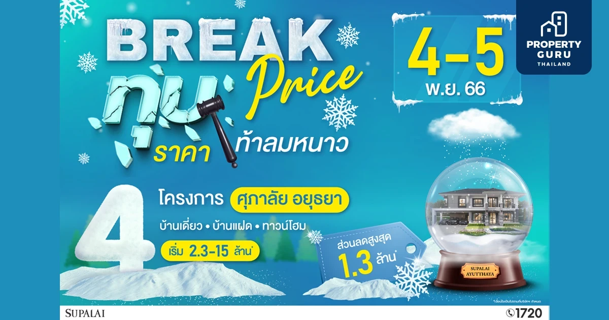 ทุบหมดไม่สนใคร ศุภาลัย จัดโปรฯ “Break Price ทุบราคา...ท้าลมหนาว”  ศุภาลัย โซนอยุธยา ลดใหญ่จัดหนัก คุ้มกว่านี้ไม่มีอีกแล้ว