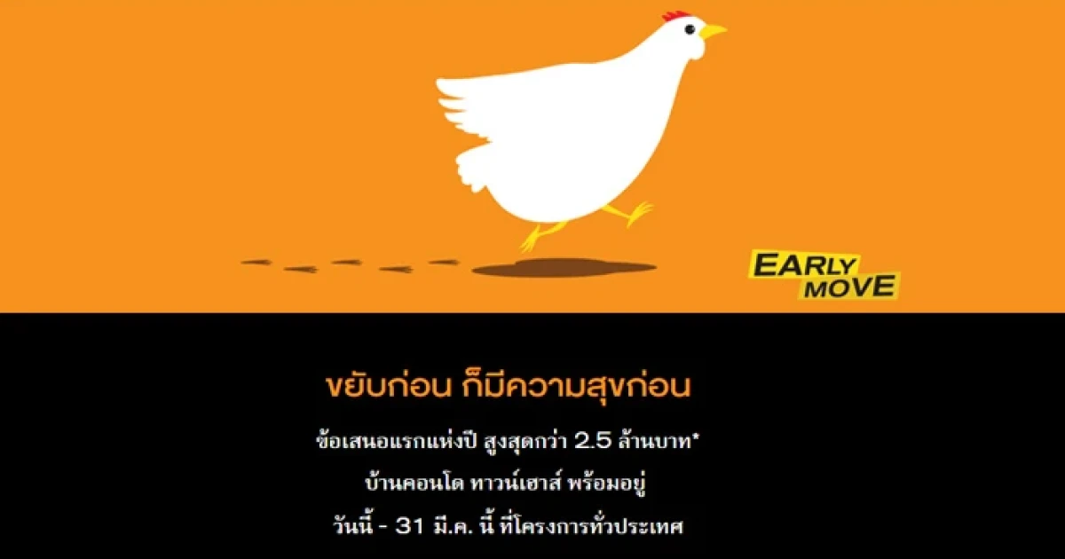 แสนสิริส่งแคมเปญ "Early Move" ขยับก่อน มีความสุขก่อน มอบข้อเสนอแรกแห่งปี ส่วนลดสูงสุดถึงกว่า 2.5 ล้าน ถึง 31 มี.ค.นี้