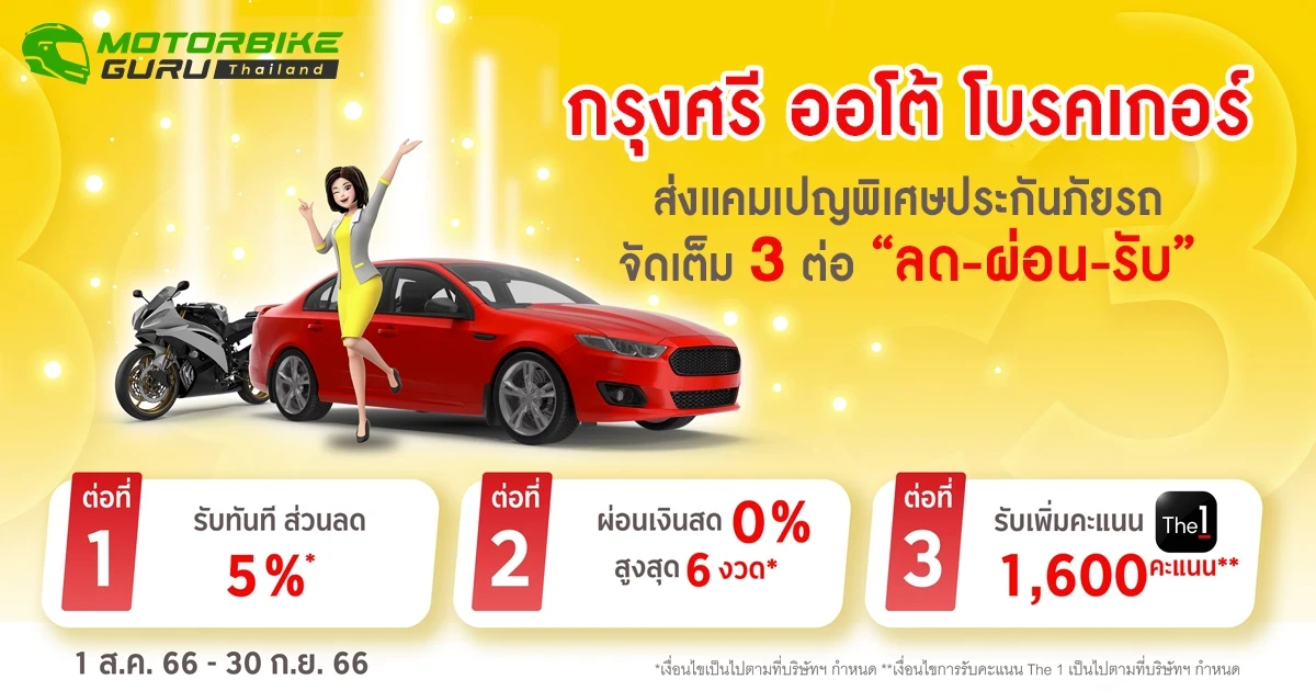 “กรุงศรี ออโต้ โบรคเกอร์” ส่งแคมเปญพิเศษประกันภัยรถ จัดเต็ม 3 ต่อ “ลด-ผ่อน-รับ”
