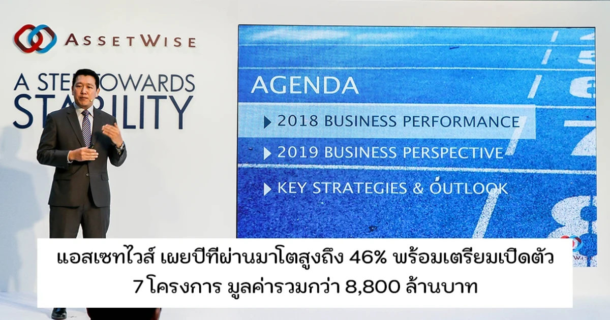 แอสเซทไวส์ เผยปีที่ผ่านมาโตสูงถึง 46% พร้อมเตรียมเปิดตัว 7 โครงการ มูลค่ารวมกว่า 8,800 ล้านบาท