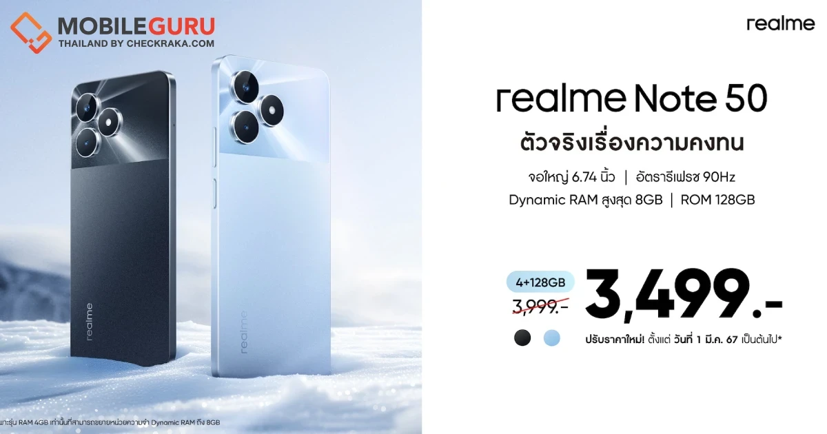 ลดใหญ่เอาใจสายบัดเจ็ต! realme ปรับราคาท้าร้อน “realme Note 50” เหลือเพียง 3,499 บาท
