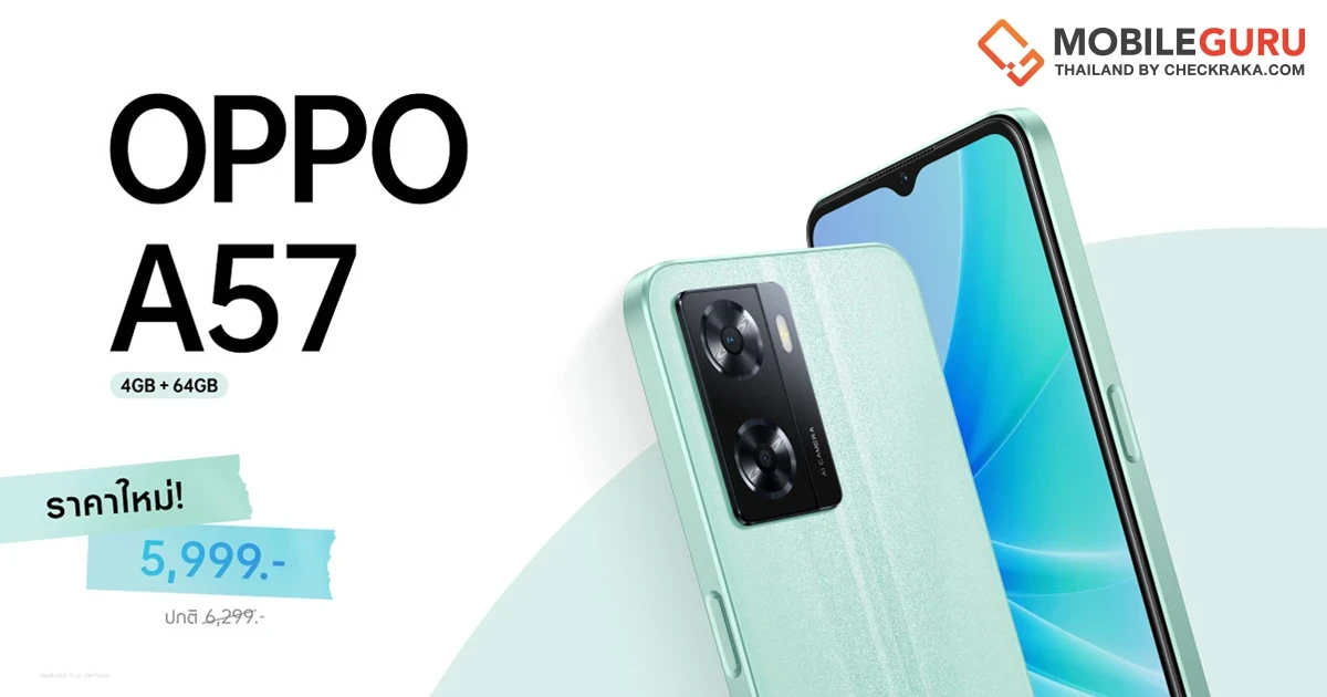 OPPO A57 รุ่น RAM 4GB + ROM 64GB ให้คุณใช้งานไหลลื่น ไม่มีสะดุดได้ง่ายยิ่งขึ้น ในราคาใหม่ 5,999 บาท เท่านั้น!