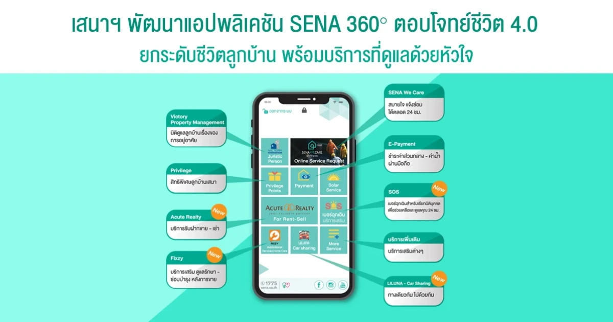 เสนาฯ พัฒนาแอปพลิเคชัน SENA 360 องศา ตอบโจทย์ชีวิต 4.0 ยกระดับชีวิตลูกบ้าน พร้อมบริการที่ดูแลด้วยหัวใจ