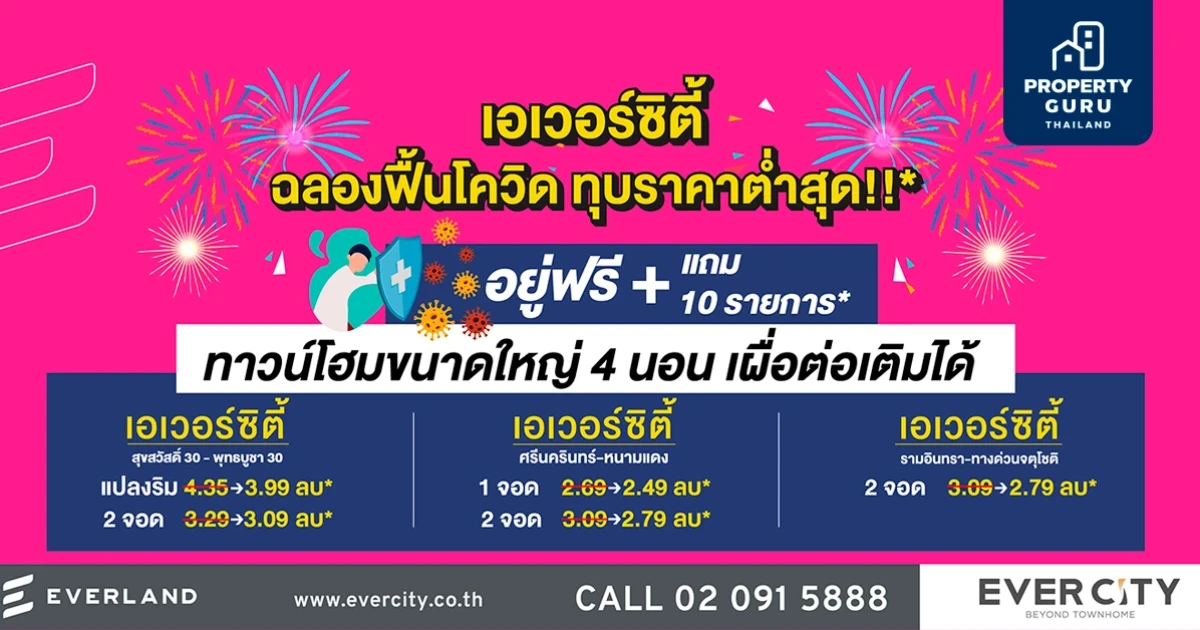 เอเวอร์แลนด์ จัดโปรฯ "เอเวอร์ซิตี้ ฉลองฟื้นโควิด ทุบราคาต่ำสุด" อยู่ฟรี ของแถม 10 รายการ