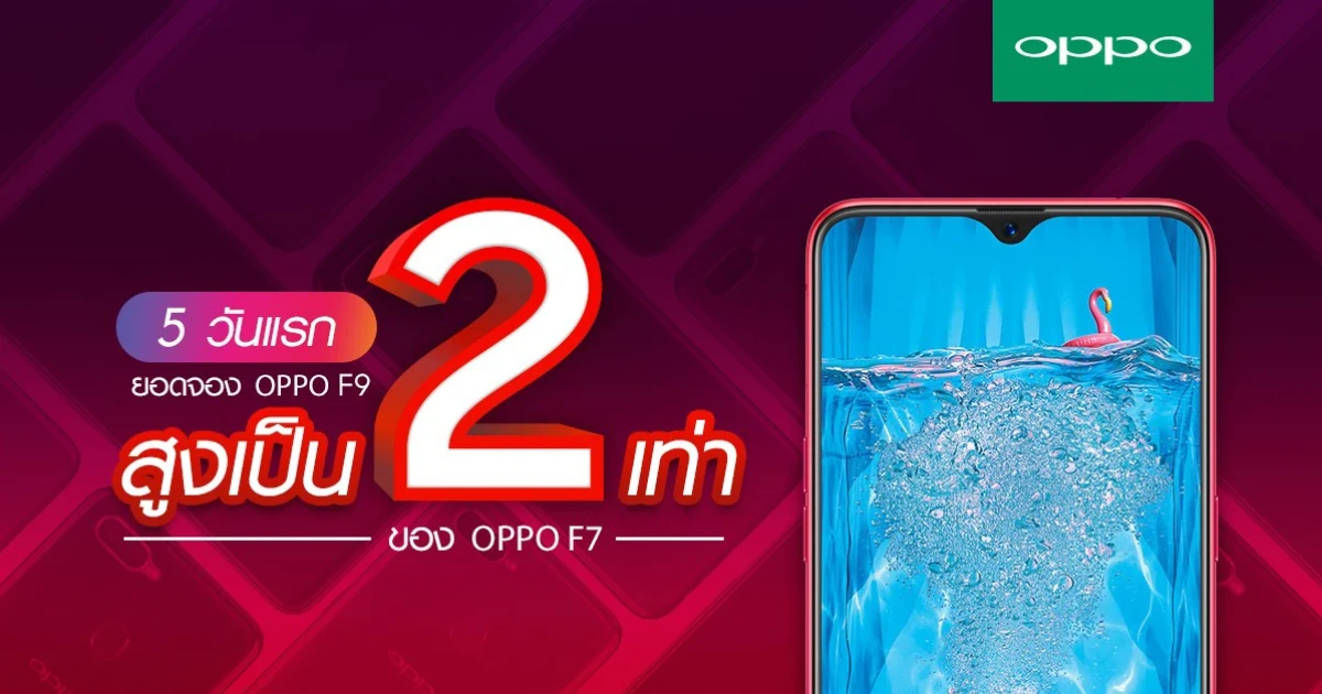OPPO F9 ทำลายสถิติยอดจองแซงหน้า OPPO F7 ถึง 2 เท่า ห้ามพลาดวันนี้ - 29 ส.ค. 61 รับของแถมสุดพรีเมียม