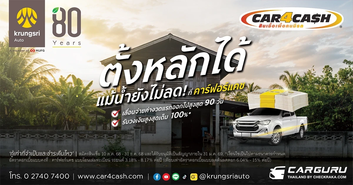 คาร์ฟอร์แคช ส่งโครงการ "ตั้งหลัก 90 วัน" ช่วยพักหนี้ลูกค้าใหม่ที่ประสบภัยน้ำท่วม สูงสุด 3 เดือน