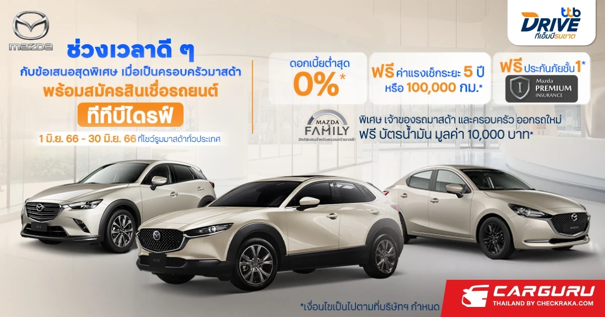 ทีทีบีไดรฟ์ ส่งมอบความสุขแจกโปรจัดเต็มให้ลูกค้ามาสด้า รับดอกเบี้ยสุดพิเศษ 0% พร้อมฟรีประกันภัยชั้นหนึ่ง