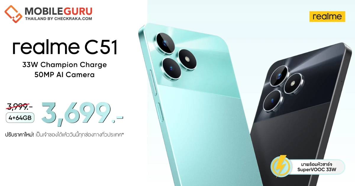ดั๊มราคาต่ำสุดในรอบปี! realme C51 เหลือเพียง 3,699 บาท