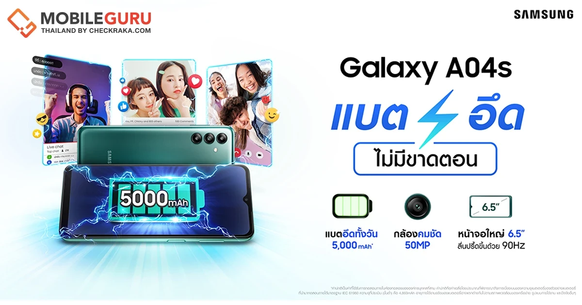 ซัมซุงเปิดตัว Samsung Galaxy A04s สมาร์ตโฟนระดับเริ่มต้น สเปกดุ จอ 90Hz ในราคา 4,999 บาท