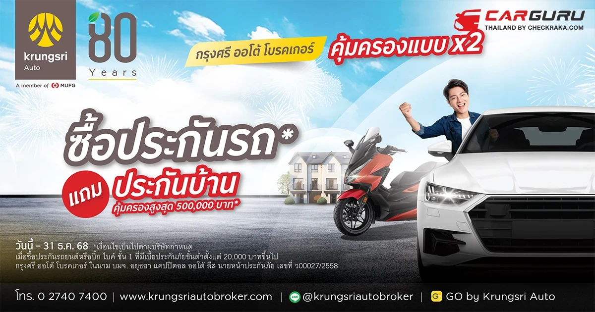 กรุงศรี ออโต้ โบรคเกอร์ มอบความคุ้มค่าส่งท้ายปี โปรโมชันคุ้มคูณ 2 ซื้อประกันรถ ฟรี ประกันบ้าน