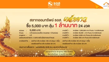 ช้าหมด อดแน่!! สลากออมทรัพย์ ธอส. ชุดเกล็ดดาว ออม 5 พัน ลุ้นรับ 1 ล้าน ขายวันนี้วันแรก (20 ต.ค. 63)
