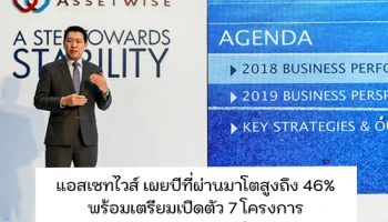 แอสเซทไวส์ เผยปีที่ผ่านมาโตสูงถึง 46% พร้อมเตรียมเปิดตัว 7 โครงการ มูลค่ารวมกว่า 8,800 ล้านบาท