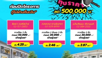 พีซแอนด์ลีฟวิ่ง ทุบราคาก่อนปิดโครงการ!! ลดกว่า 500,000 บาท* ดิ เอ็กซ์คลูซีฟ ทาวน์โฮม บน 3 ทำเลศักยภาพ