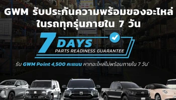 GWM ออกแคมเปญ “รับประกันความพร้อมของอะไหล่ภายใน 7 วัน” สร้างความเชื่อมั่นให้ลูกค้าในระยะยาว เร่งเครื่องสู่เป้าหมายแบรนด์รถยนต์จีนอันดับ 1 ด้านบริการหลังการขายในไทย