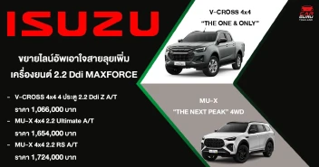 ISUZU เอาใจสายลุย เพิ่มเครื่องยนต์ 2.2 Ddi MAXFORCE ใน V-CROSS 4x4 “THE ONE & ONLY” และ MU-X “THE NEXT PEAK” 4WD ตอกย้ำความเป็นผู้นำในการบุกเบิกตลาดรถ 4x4