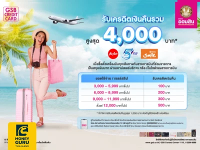 ชิลทุกไฟล์ท ด้วยบัตรเครดิตออมสิน รับเครดิตเงินคืนรวมสูงสุด 4,000 บาท*