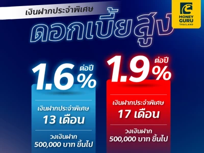 เงินฝากประจำพิเศษ 13 เเละ 17 เดือน รับอัตราดอกเบี้ยสูง