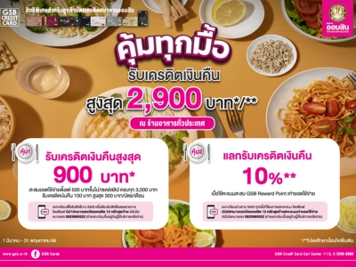 สิทธิพิเศษสำหรับผู้ถือบัตรเครดิตธนาคารออมสิน รับเครดิตเงินคืนสูงสุด 2,900 บาท*  ที่ร้านอาหารทั่วประเทศ