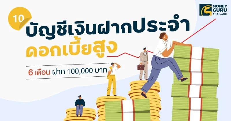 10 อันดับบัญชีเงินฝากประจำดอกเบี้ยสูง (6 เดือน ฝาก 100,000 บาท) ล่าสุดเดือนมีนาคม 2568
