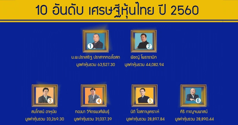 10 อันดับ เศรษฐีหุ้นไทย ปี 2560