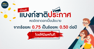 ด่วน!! แบงก์ชาติประกาศลดอัตราดอกเบี้ยนโยบายจากร้อยละ 0.75 เป็นร้อยละ 0.50 ต่อปี โดยให้มีผลทันที