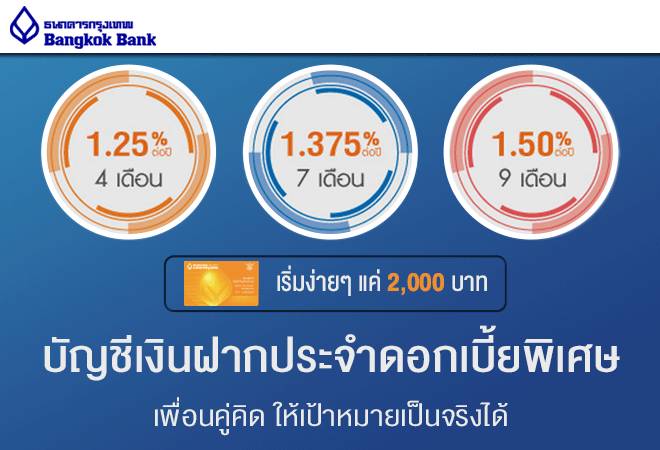 โปรโมชั่นบัญชีเงินฝากประจำดอกเบี้ยพิเศษ จาก ธ.กรุงเทพ ให้ดอกเบี้ยสูง โดนใจ  | เช็คราคา.คอม